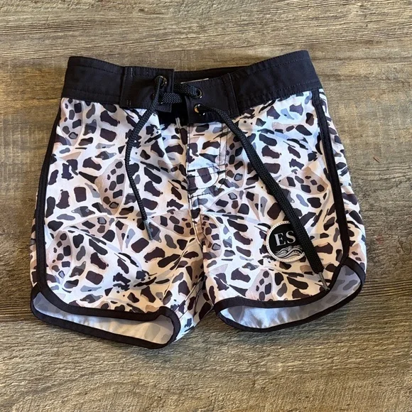 Kids Black‎ and White Patterned Swim Trunks