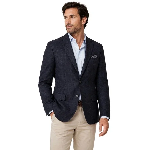 Joseph Abboud Hamilton Soft 50L Sport Coat Lanificio Di Pray Wool Navy Plaid