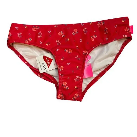 Seafolly Red Floral Print Swim Bikini Bottom‎ Kids Girls Size 8 New