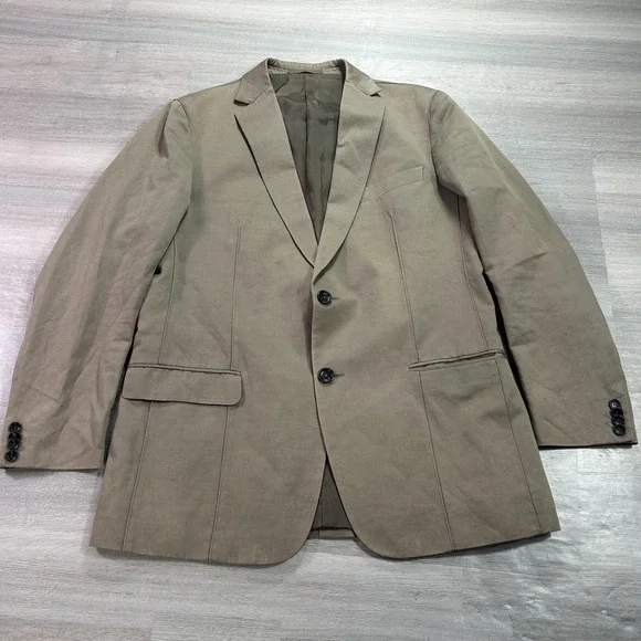 Z Zegna Suit Jacket Mens 54R Beige Cotton Linen Slim Fit 2 Button Blazer