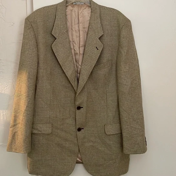 3 for $25! Gruppo GFT Men’s Brown Plaid Silk Wool blazer,‎ size 42 (L)