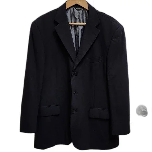Montefino Uomo Blazer Mens 42R Black Merino Wool Super 120s Office Preppy Italy