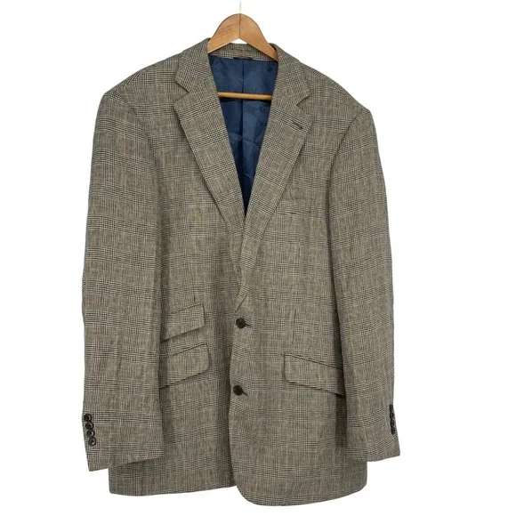 Oak Hill DXL Mens Plaid Linen Blend‎ Blazer Jacket 42/44L Classic Office