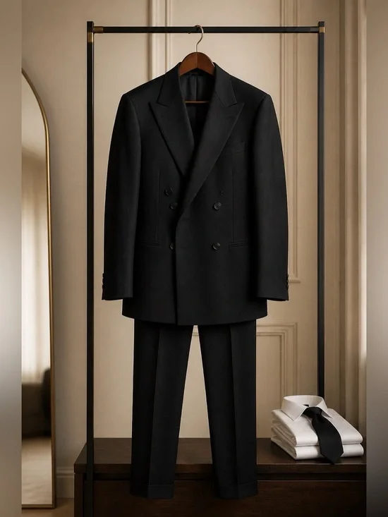 Vintage Black Giorgio Balestro Men's Double-Breasted Black Tuxedo