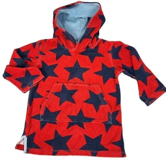 Mini Boden size 3/4 red navy star hooded towel