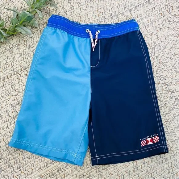 Lands End blue and navy swim trunks boys medium