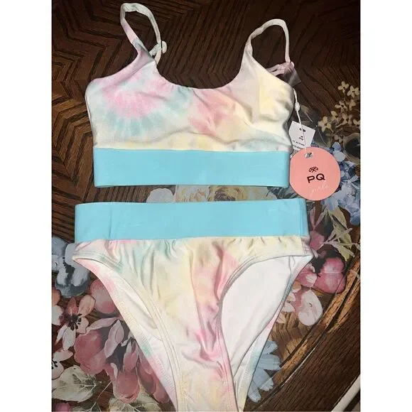 PilyQ PQ NWT Girls Tie Dye Banded Bikini High-end adjustable size 6