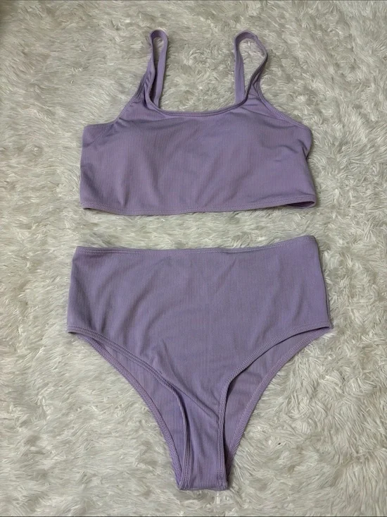 NWOT Light Purple Ribbed 2 Piece Swim Set Youth Teen Size 13Y