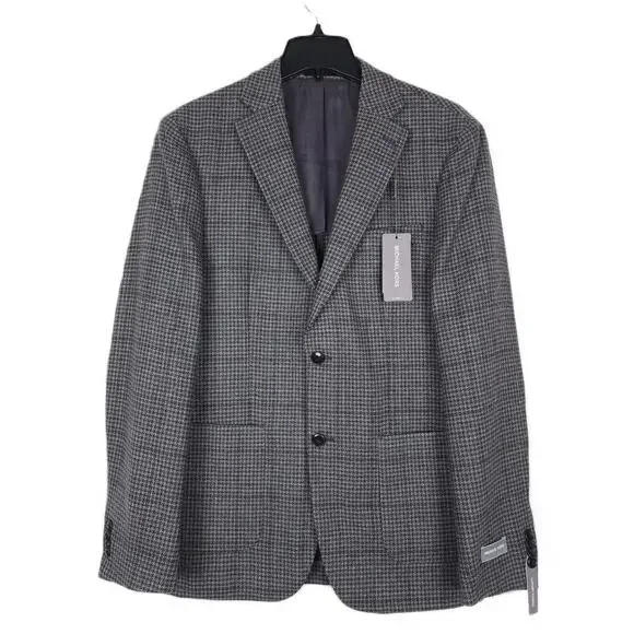 Michael Kors Mens Classic Fit Sport Coat 38R Grey Tan Houndstooth Wool Blend NWT