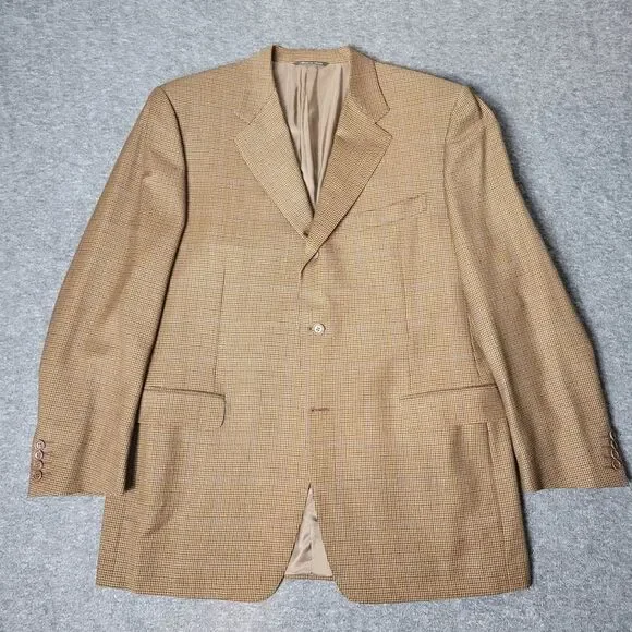 Canali Blazer Mens Size  L Wool 3 Buttons Brown Houndstooth Check Tweed Coat