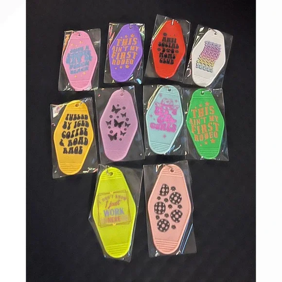 Set of 10 NEW Motel Keychains Unisex Multicolor Retro Graphic