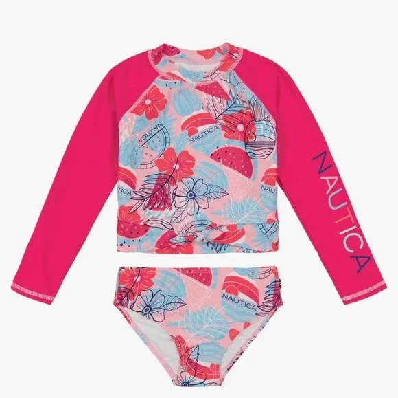 Nautica Two-Piece Rashguard Swimsuit Set, UPF 50+ Sun Protection, Quick-Dry