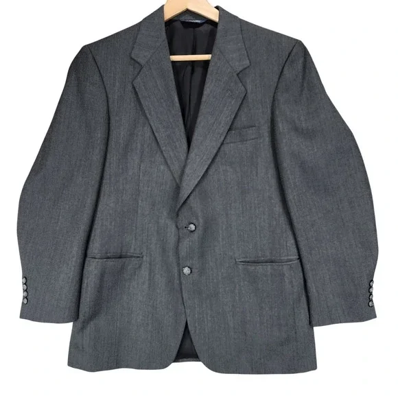 Vtg Kuppenheimer Blazer 40R Men Gray Tiny Herringbone Single Breasted USA Preppy