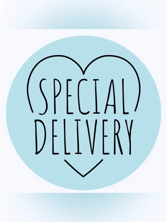 50 STICKERS - 2” ROUND - ‘SPECIAL DELIVERY’ - BLUE