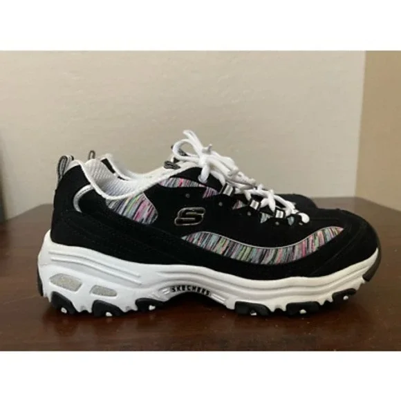 Skechers Womens D'Lites Sneakers Black 11978W Leather Lace Up Memory Foam 9.5 M