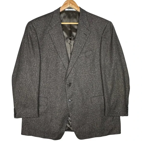Hickey Freeman Tweed Blazer 48R Wool Silk Cashmere‎ Brown Sport Coat USA Made