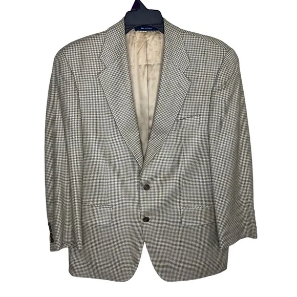 Ralph Ralph Lauren Blazer Men’s 42R Beige Silk Wool Blend Houndstooth Two Button