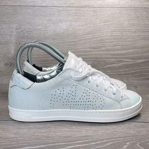 P448 John Women’s Sz 6-6.5/EU 36 Low Top Lace Up White Zebra Beige Sneakers