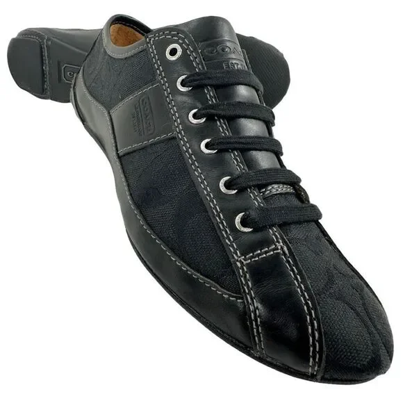 Coach Suee Black Monogram Canvas/Leather Lace-up Comfort Sneakers Size 6.5