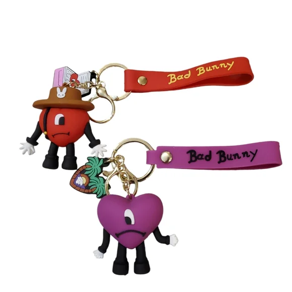 Bad Bunny Cartoon 3D Heart Landyard Keychain‎ Collectible