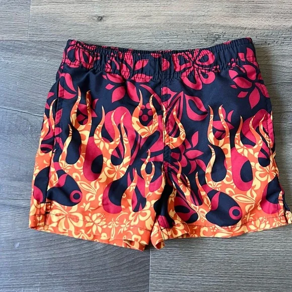 Y2K Circo Toddler Flames & Flowers Swim Shorts - Black & Orange - Size 12 Months
