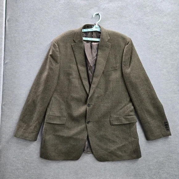 VINTAGE Lauren Ralph‎ Men Blazer 46L Brown Wool Houndstooth 2 Button 90s