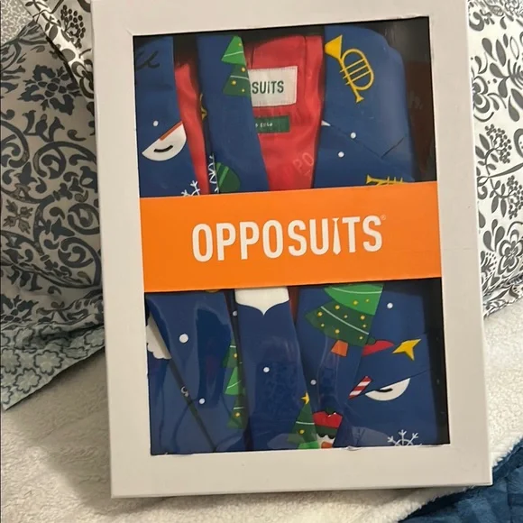 OppoSuits Holiday Blue Suit with Red Accents