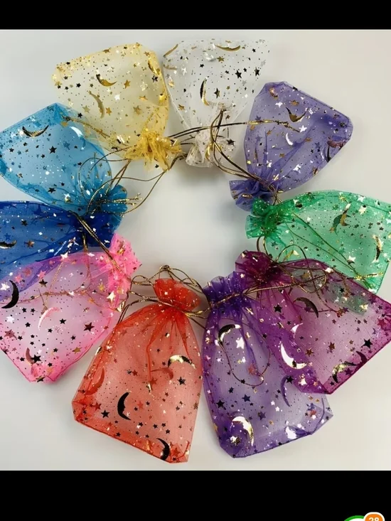 20 Assorted Moon & Star Organza Gift Bags - Multi Color New