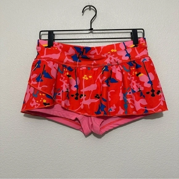 Rei girl’s rash guard skirted swim shorts multicolor red pink blue size L 14-16