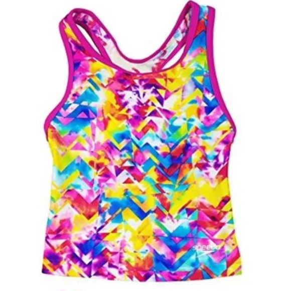 Speedo Colorful Rainbow Racerback Tankini Top Sz Y12 EUC