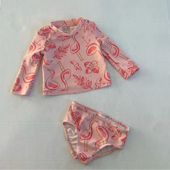Carter's Just One You 2pc Set Pink Flamingo Floral‎ Rashguard Swim Size 6 Months