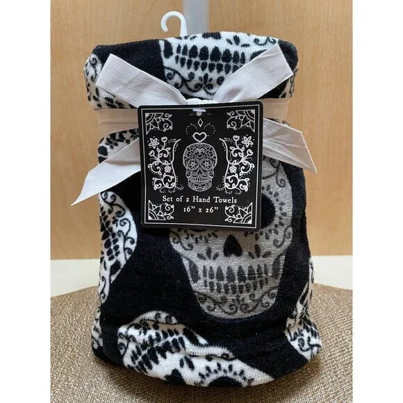 2 Silver Hand Skull Hand Towels 16” by 26”