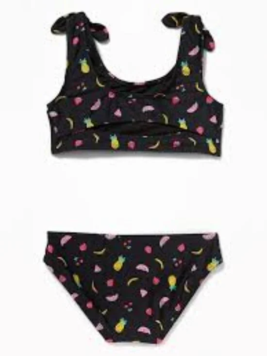 Old Navy Black Bikini Set with Fruit Detail Printed Tie-Shoulder Bikini sz Y XL