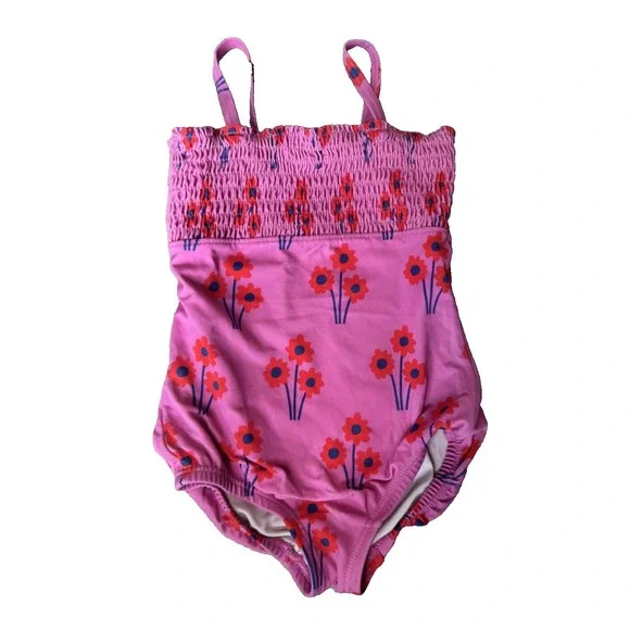 Hanna Andersson Girls Pink Floral Poppy Toddler One Piece Bathing Suit Sz 3T
