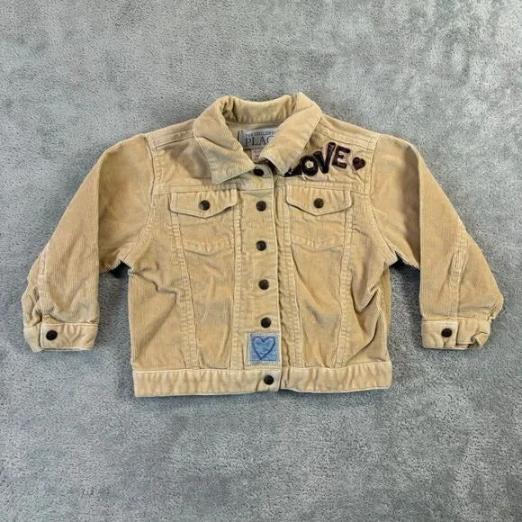 The Children's Place Jacket Kids 24 Months Brown Corduroy Love Flower Heart Cute
