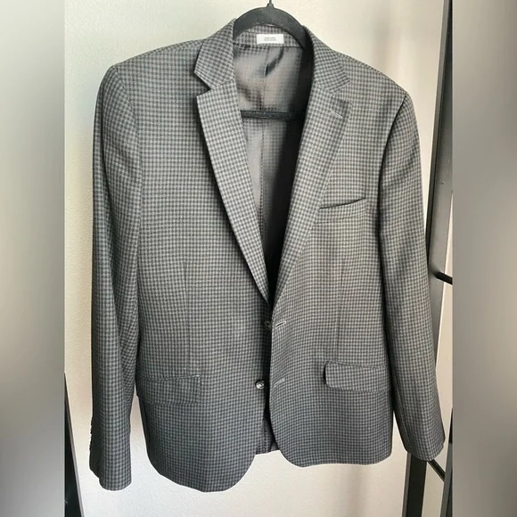 J. Ferrar Slim Fit‎ Men's Black Gray Check 2 Button Blazer Jacket Size 42R