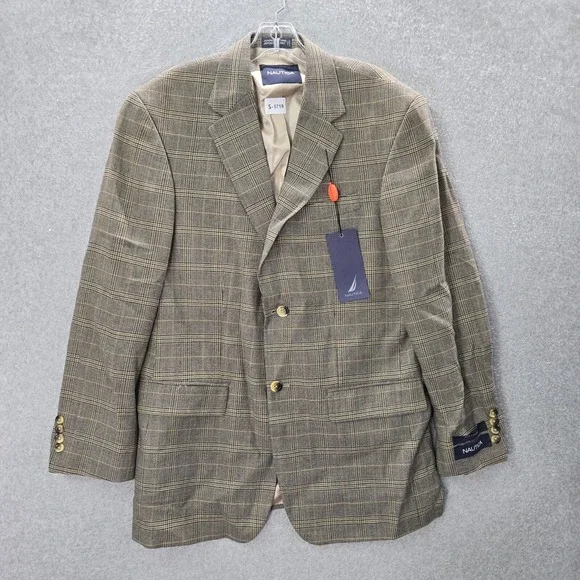 Nautica Men Blazer‎ 39R Brown Wool Alpaca Jacket Glen Check Plaid NWT