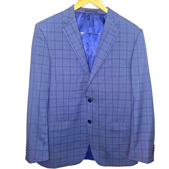 Austin Reed London Mens Blue Windowpane Check Two Button Blazer Sport Coat 42R