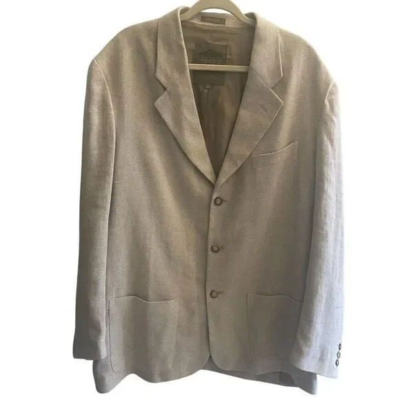 Vtg Structure Tan Khaki Linen Cotton Blend Blazer Jacket Sport Coat Men’s Sz XL