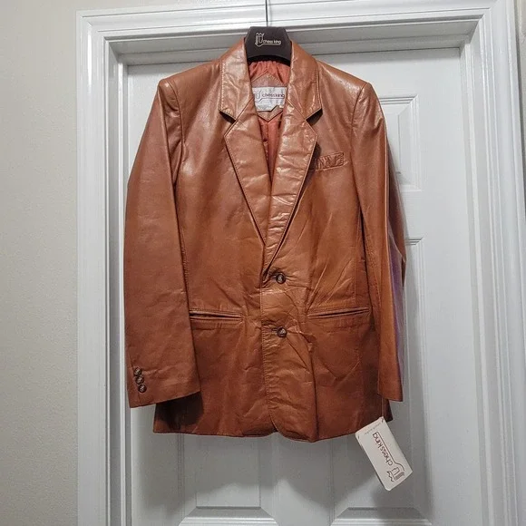 VTG New‎ CHESS KING 70's Leather Blazer Jacket Brown Hipster Fight Club Men's 36