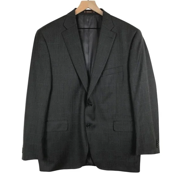 PETER MILLAR Windowpane 100% Wool Jacket 44R Charcoal Gray Blazer Coat Canada