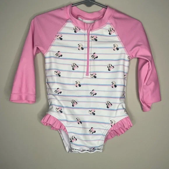 EUC - Disney Baby Minnie Mouse Rash Guard Swimsuit - 12-18 MOS