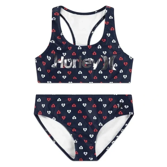 NWT Hurley Girl's Two-Piece Racerback Bikini Swim Set in Midnight Navy Sz 6