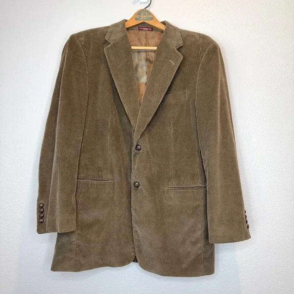 COVINGTON Corduroy Mens Sport Coat 46R Lt Brown Leather Buttons Professor Preppy