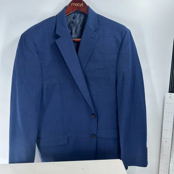 Ralph Lauren Wool Naturel Stretch Lined Macys Blazer Jacket‎ Blue Check Size 48R
