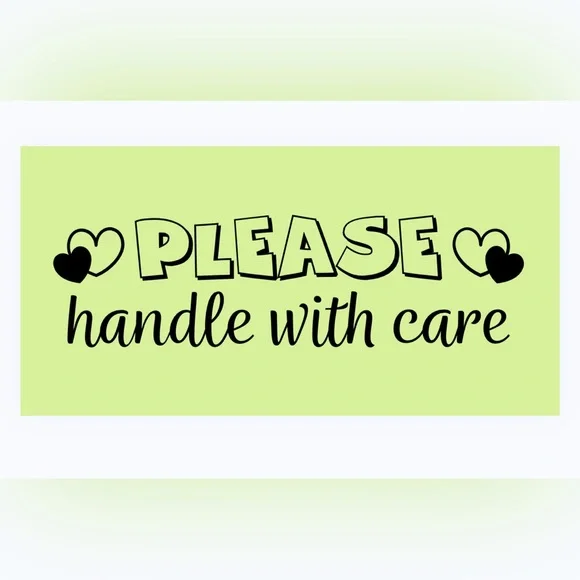 30 STICKERS - 2” x 1” - PLEASE HANDLE WITH CARE - BRIGHT LIGHT GREEN