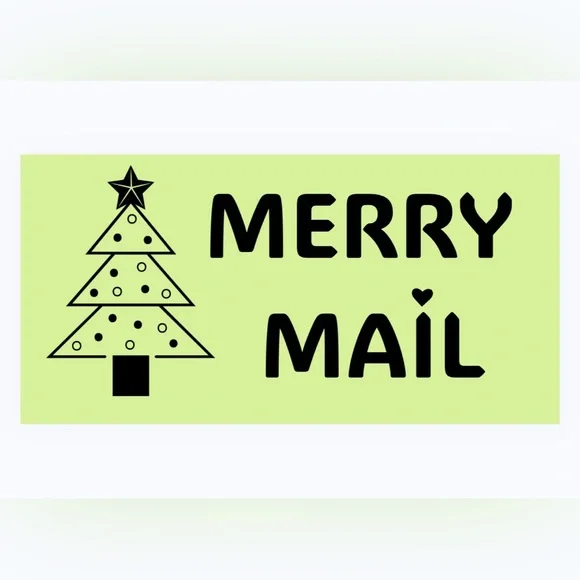 30 STICKERS - 2” x 1” - MERRY MAIL - BRIGHT LIGHT GREEN