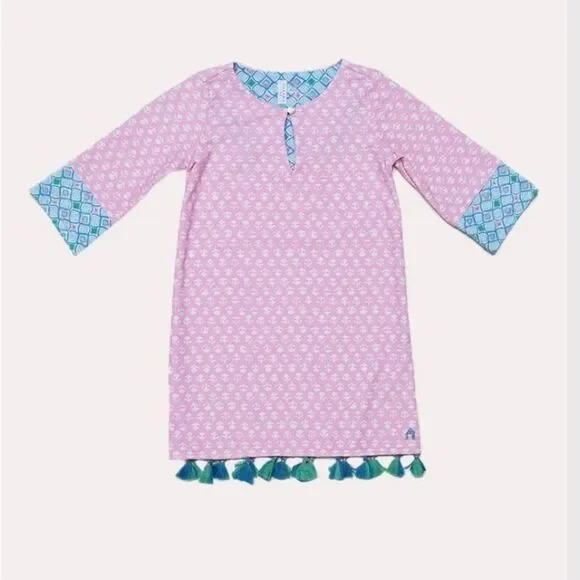 Cabana Life Pink Blue Tassel Patterned Swim Coverup Sz 10