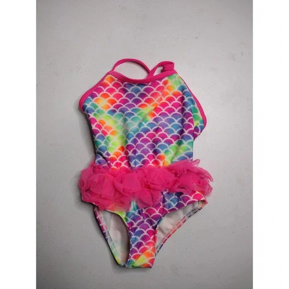 Wonder Nation Toddler Girls‎ Rainbow Mermaid Scale One Piece Tutu Swimsuit 2T
