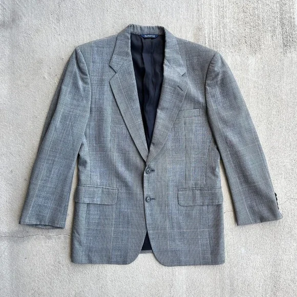 VTG‎ Burberrys Blazer Mens 40R Grey Plaid Wool Sports Coat Union Made 1990s
